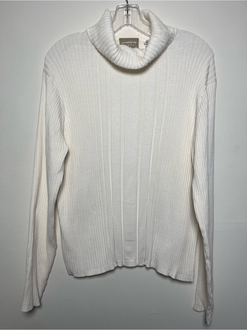 Women's Liz Claiborne White Ribbed Turtleneck Sweater Size XL